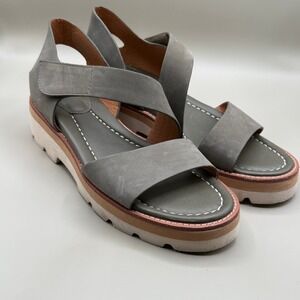 Sofft Gray Leather‎ Platform Wedge Sandals Women's Size 10M